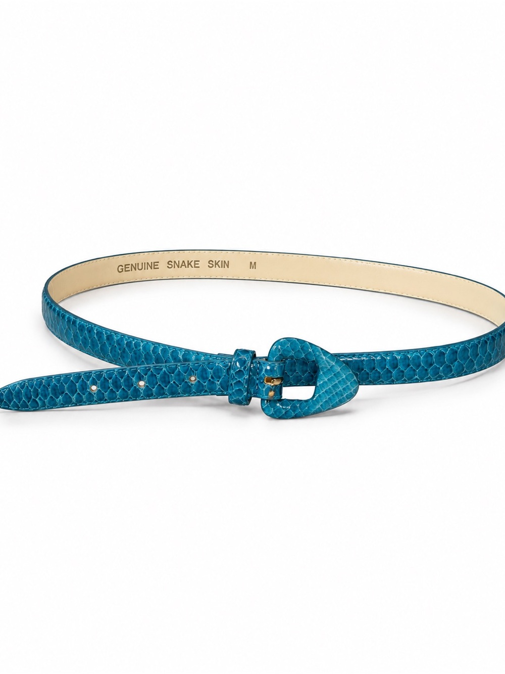 Genuine Snake Skin Teal Leather Skinny Belt